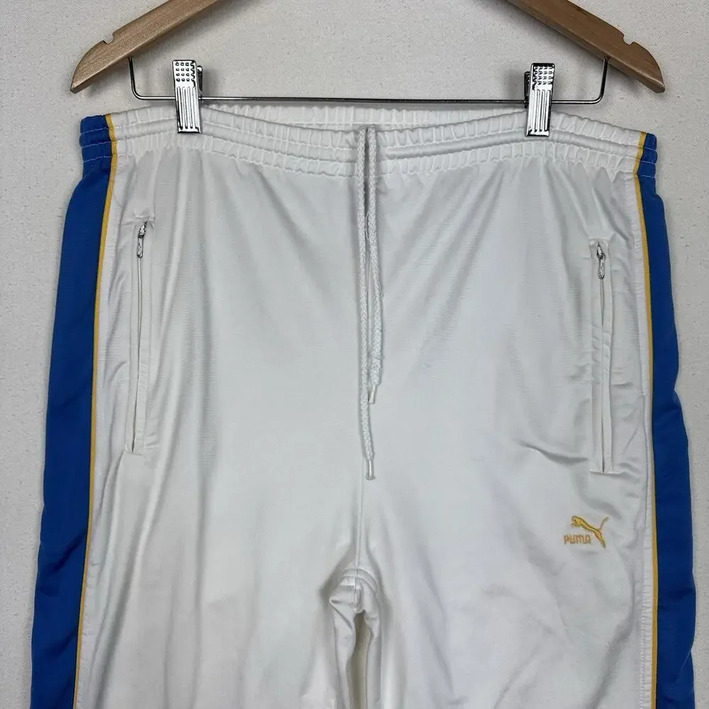 Vintage 80’s Puma Track‎ Pants Embroidered Logo White Blue Yellow